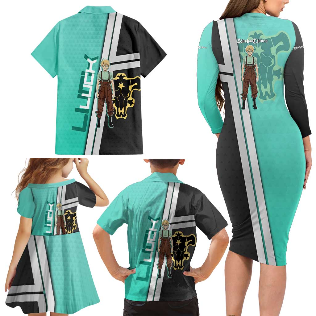 Black Clover Luck Voltia Family Matching Long Sleeve Bodycon Dress and Hawaiian Shirt Modern Anime Poster Style