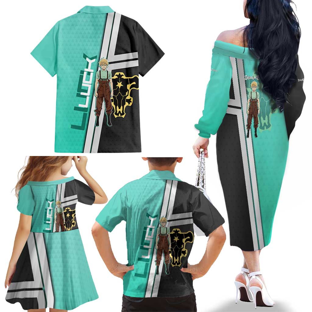 Black Clover Luck Voltia Family Matching Off The Shoulder Long Sleeve Dress and Hawaiian Shirt Modern Anime Poster Style
