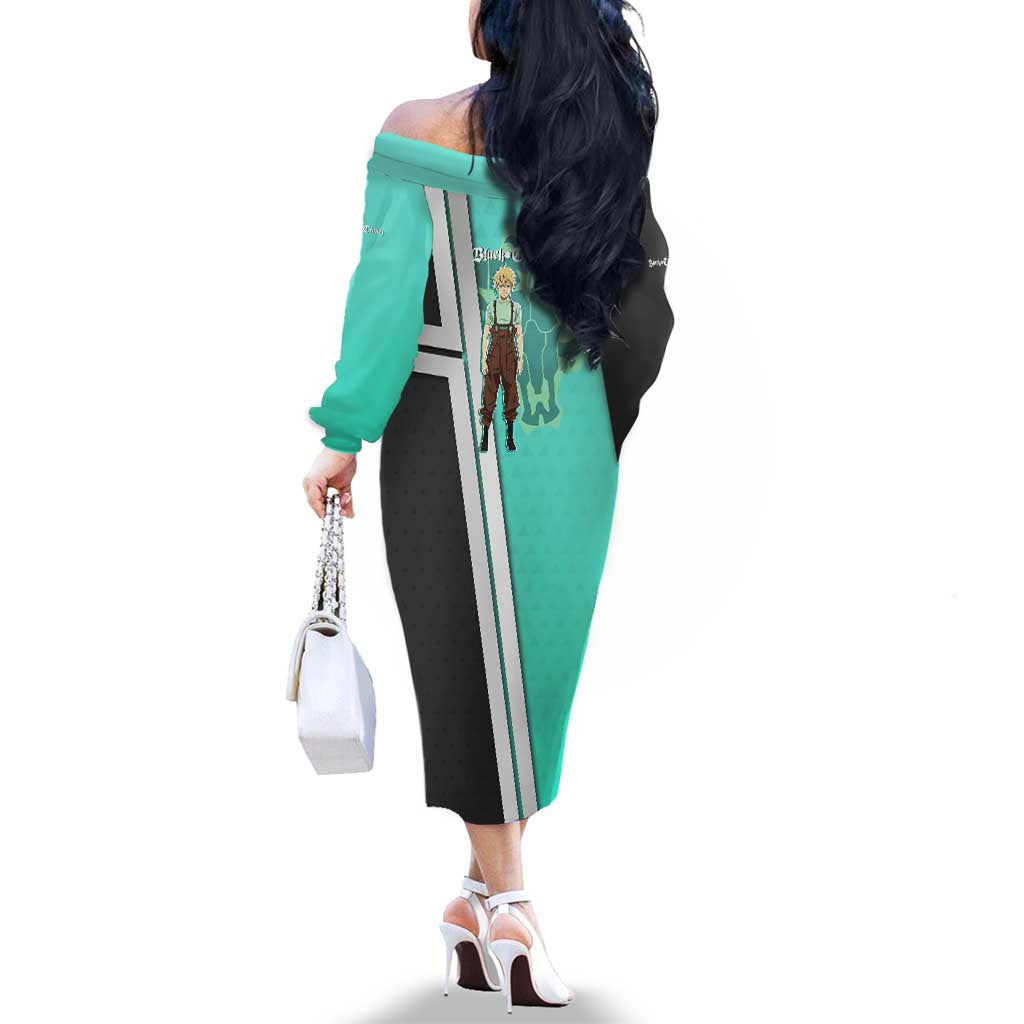 Black Clover Luck Voltia Family Matching Off The Shoulder Long Sleeve Dress and Hawaiian Shirt Modern Anime Poster Style