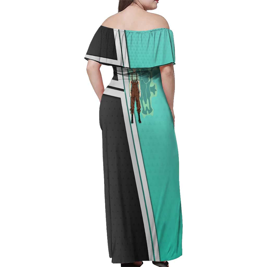 Black Clover Luck Voltia Family Matching Off Shoulder Maxi Dress and Hawaiian Shirt Modern Anime Poster Style
