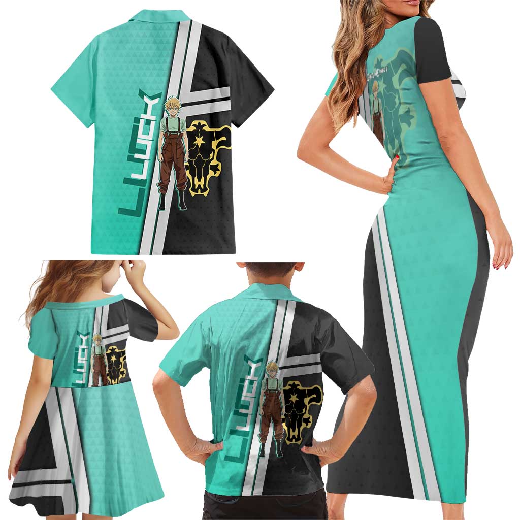 Black Clover Luck Voltia Family Matching Short Sleeve Bodycon Dress and Hawaiian Shirt Modern Anime Poster Style