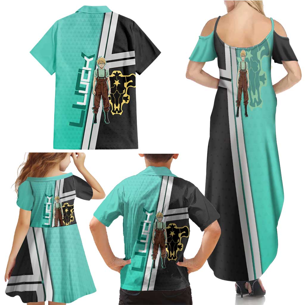 Black Clover Luck Voltia Family Matching Summer Maxi Dress and Hawaiian Shirt Modern Anime Poster Style