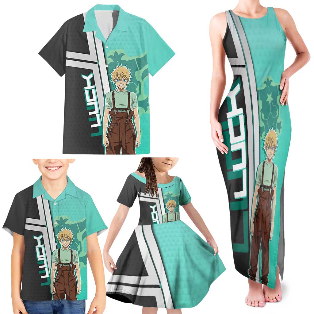Black Clover Luck Voltia Family Matching Tank Maxi Dress and Hawaiian Shirt Modern Anime Poster Style