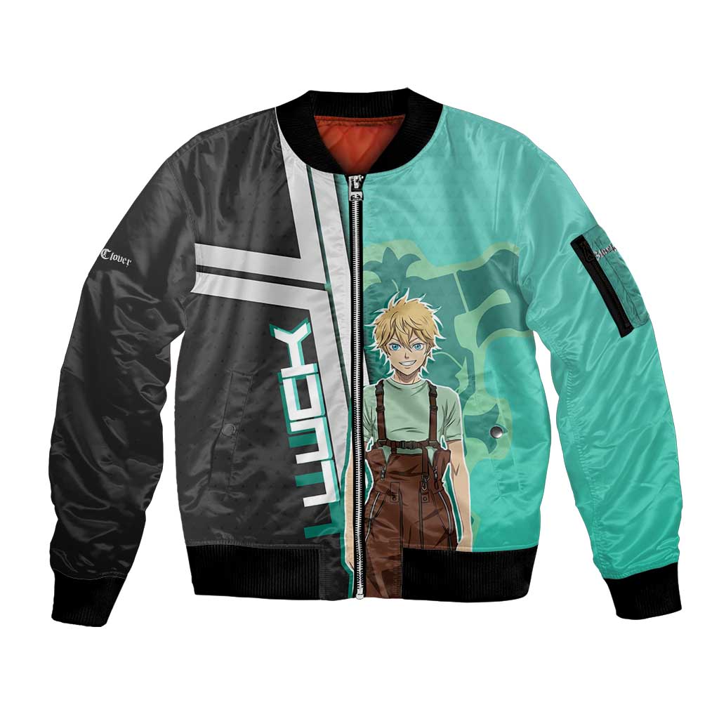 Black Clover Luck Voltia Sleeve Zip Bomber Jacket Modern Anime Poster Style