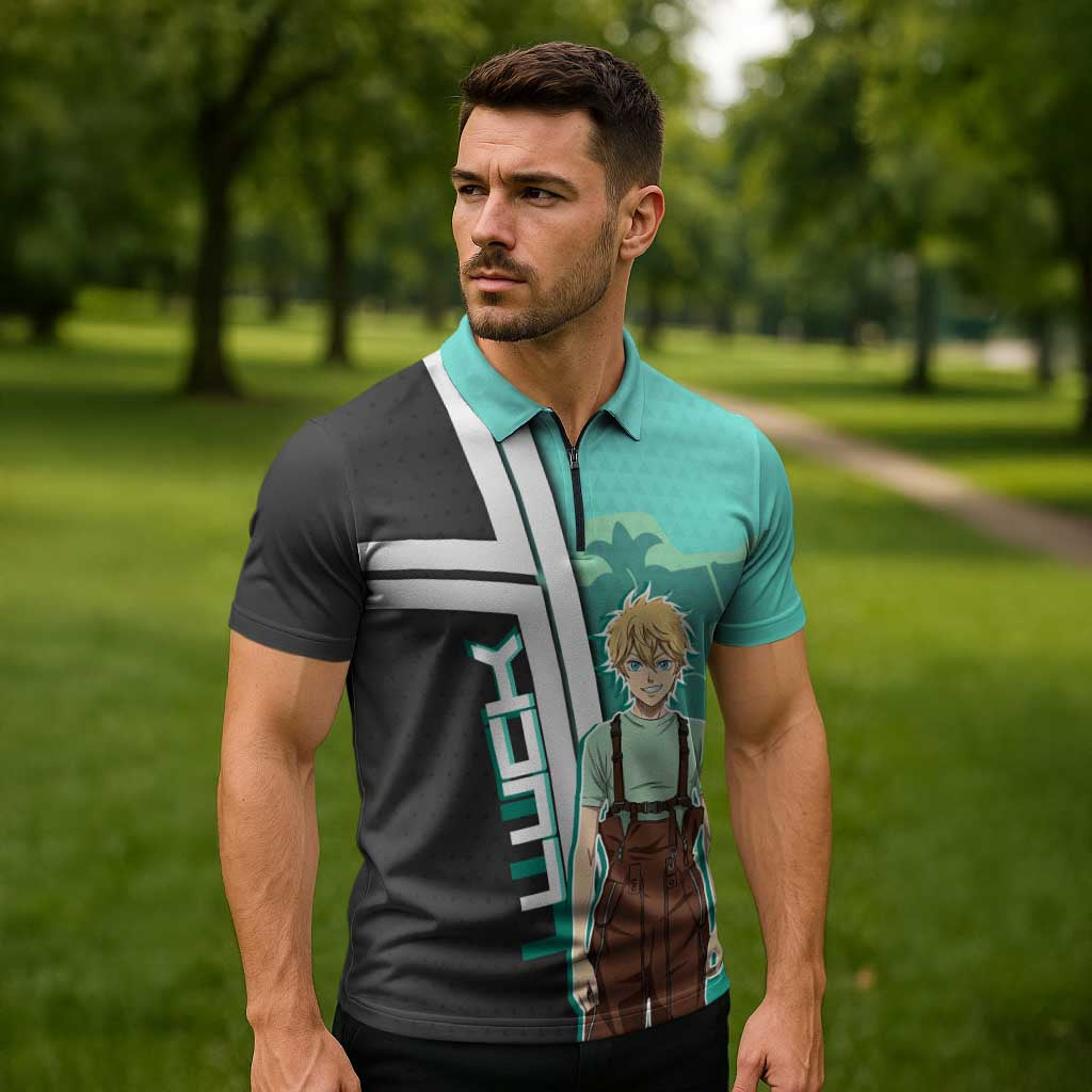 Black Clover Luck Voltia Zipper Polo Shirt Modern Anime Poster Style