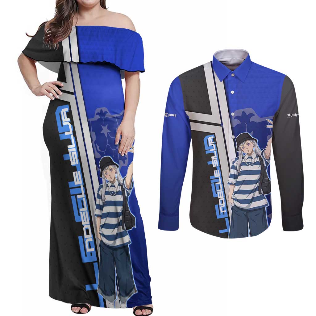 Black Clover Noelle Silva Couples Matching Off Shoulder Maxi Dress and Long Sleeve Button Shirt Urban Streetwear Anime Style