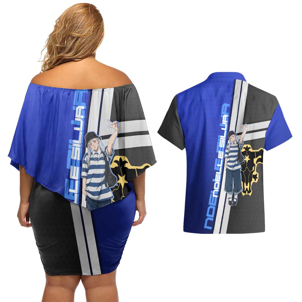 Black Clover Noelle Silva Couples Matching Off Shoulder Short Dress and Hawaiian Shirt Urban Streetwear Anime Style