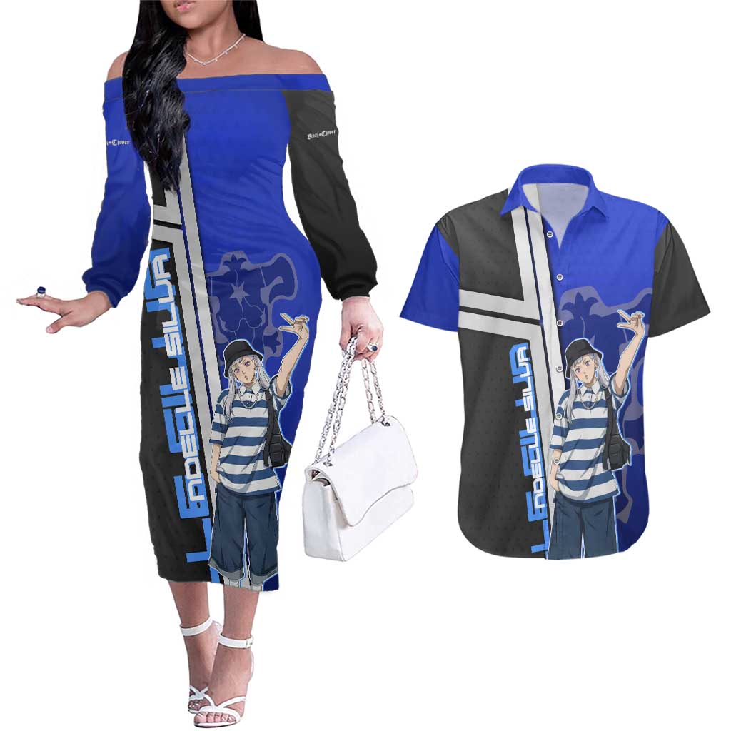 Black Clover Noelle Silva Couples Matching Off The Shoulder Long Sleeve Dress and Hawaiian Shirt Urban Streetwear Anime Style