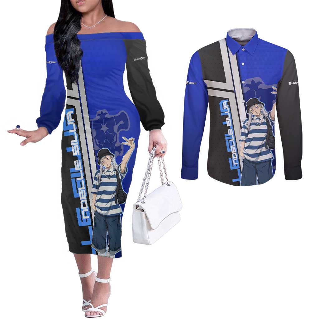 Black Clover Noelle Silva Couples Matching Off The Shoulder Long Sleeve Dress and Long Sleeve Button Shirt Urban Streetwear Anime Style
