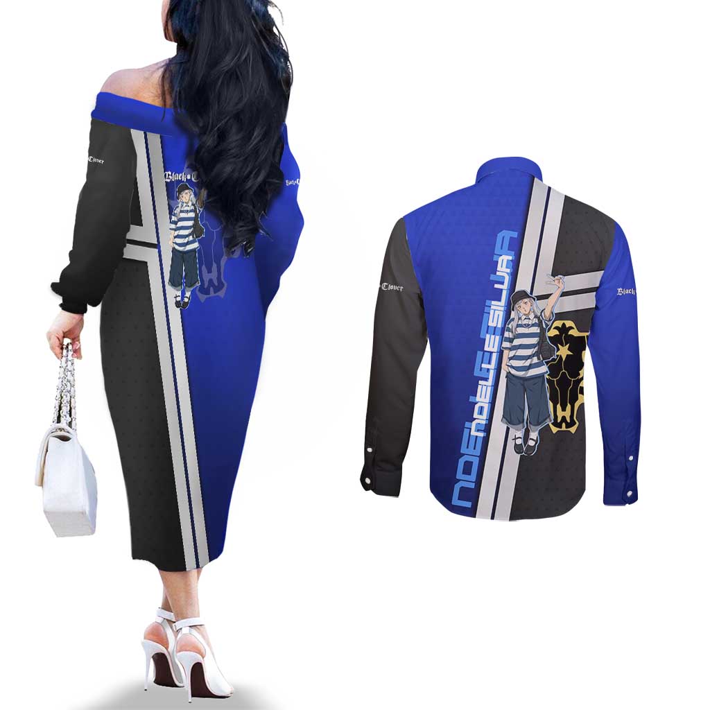 Black Clover Noelle Silva Couples Matching Off The Shoulder Long Sleeve Dress and Long Sleeve Button Shirt Urban Streetwear Anime Style
