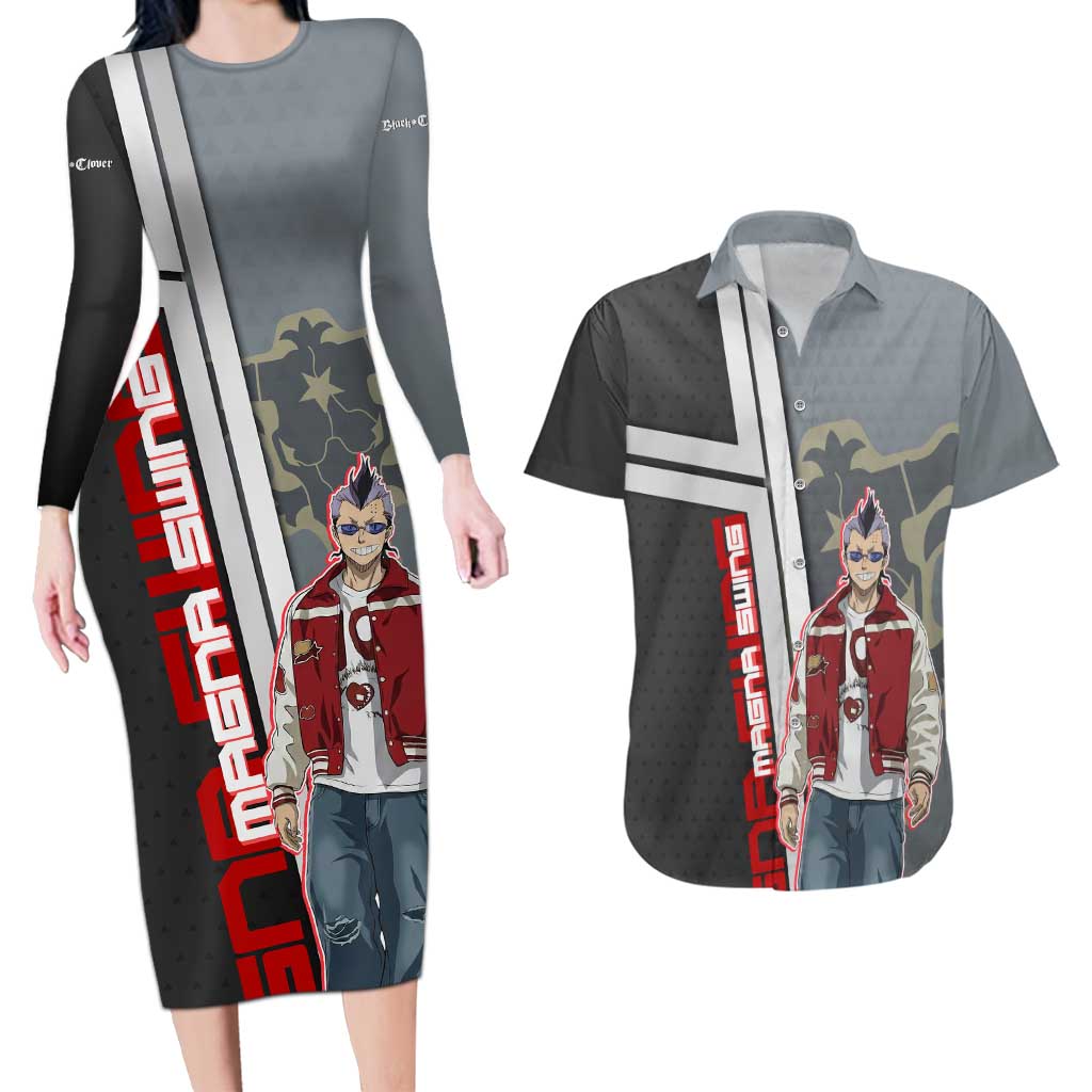Black Clover Magna Swing Couples Matching Long Sleeve Bodycon Dress and Hawaiian Shirt Retro Anime Street Style