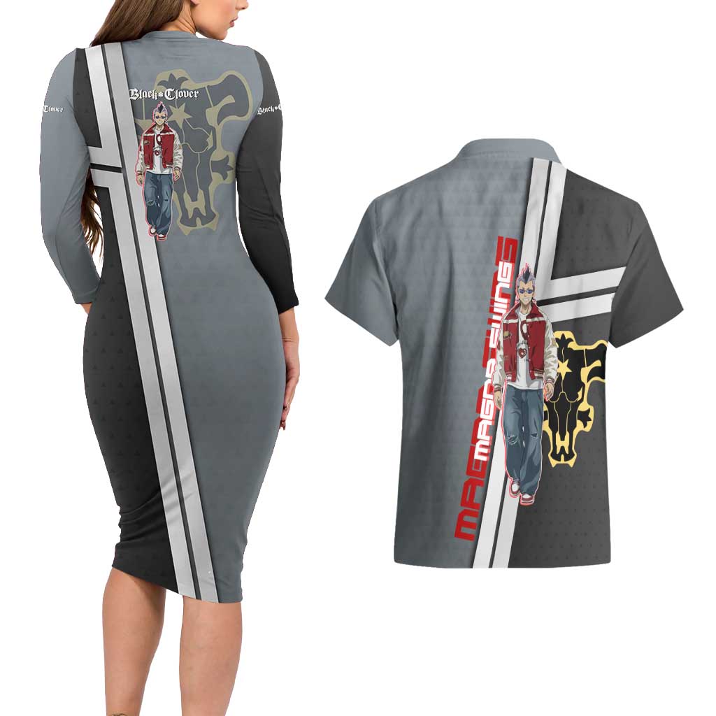 Black Clover Magna Swing Couples Matching Long Sleeve Bodycon Dress and Hawaiian Shirt Retro Anime Street Style