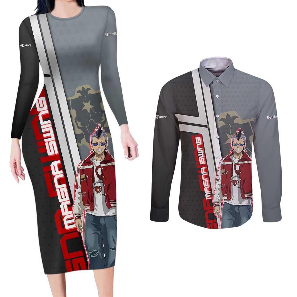 Black Clover Magna Swing Couples Matching Long Sleeve Bodycon Dress and Long Sleeve Button Shirt Retro Anime Street Style