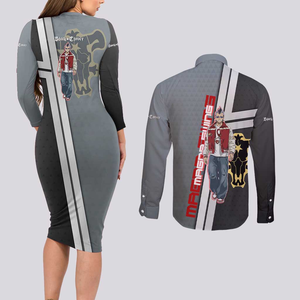 Black Clover Magna Swing Couples Matching Long Sleeve Bodycon Dress and Long Sleeve Button Shirt Retro Anime Street Style
