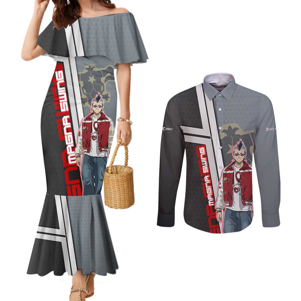 Black Clover Magna Swing Couples Matching Mermaid Dress and Long Sleeve Button Shirt Retro Anime Street Style