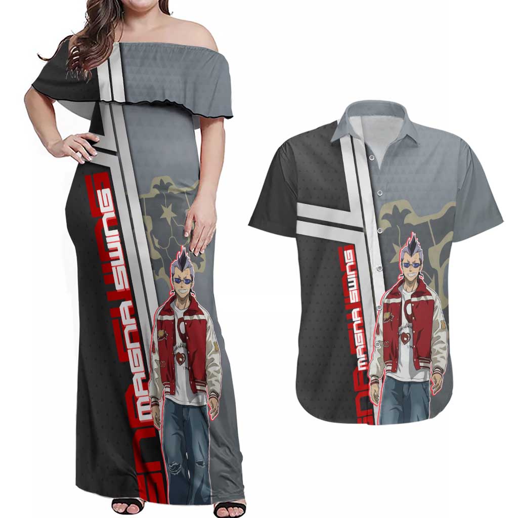 Black Clover Magna Swing Couples Matching Off Shoulder Maxi Dress and Hawaiian Shirt Retro Anime Street Style