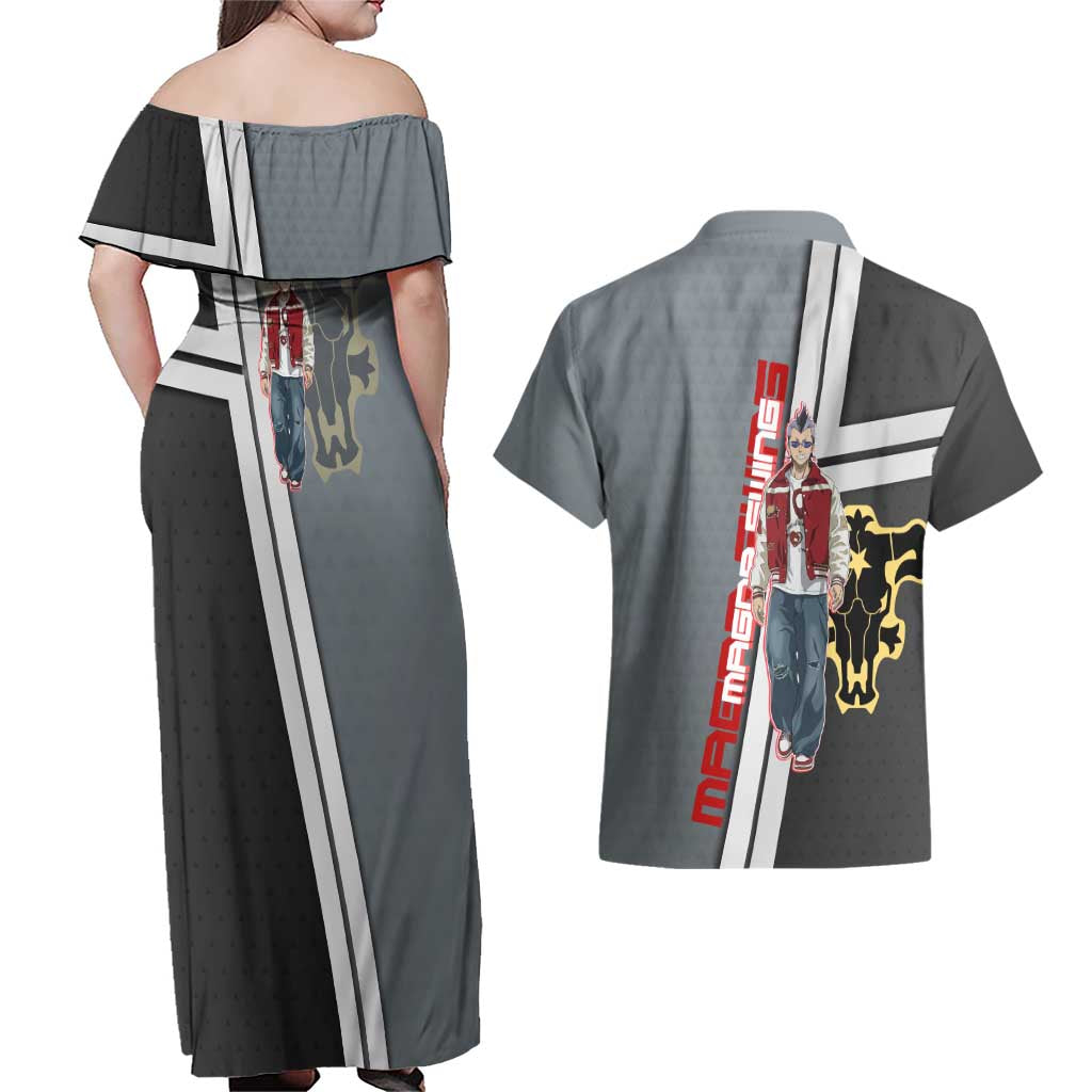 Black Clover Magna Swing Couples Matching Off Shoulder Maxi Dress and Hawaiian Shirt Retro Anime Street Style