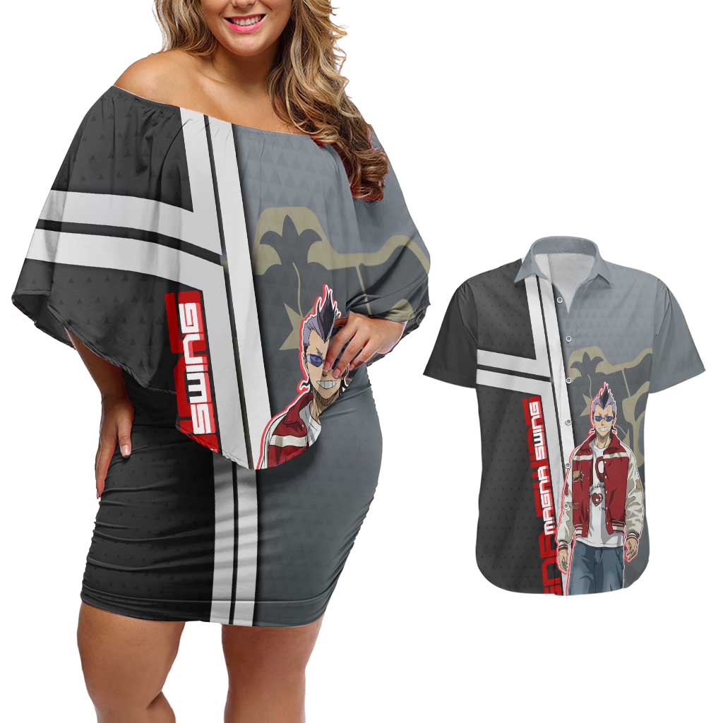 Black Clover Magna Swing Couples Matching Off Shoulder Short Dress and Hawaiian Shirt Retro Anime Street Style