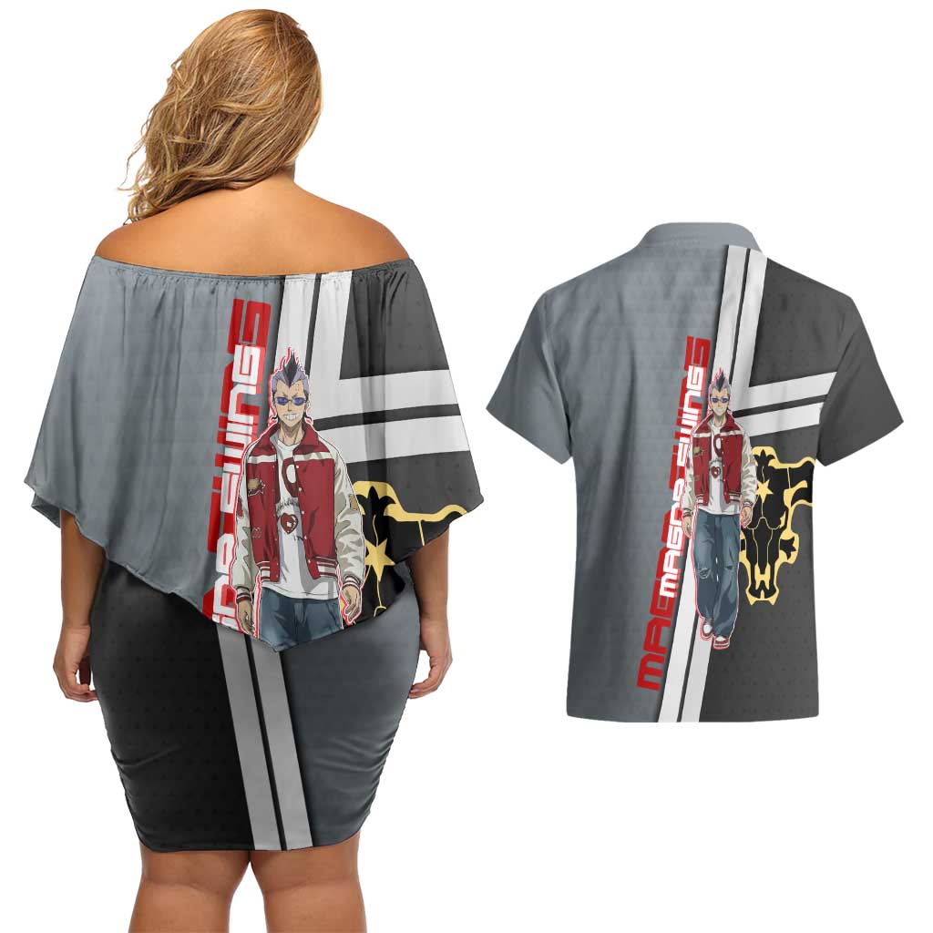 Black Clover Magna Swing Couples Matching Off Shoulder Short Dress and Hawaiian Shirt Retro Anime Street Style