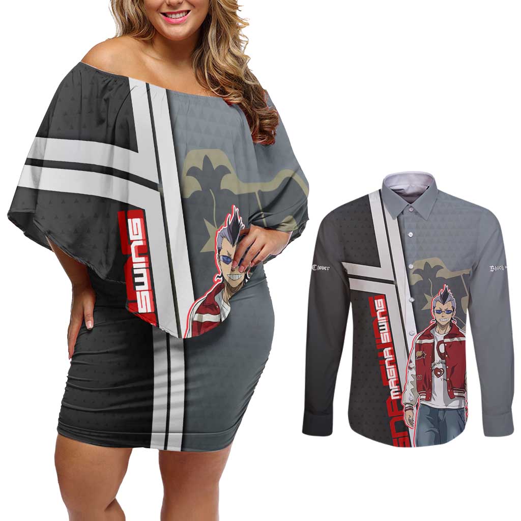 Black Clover Magna Swing Couples Matching Off Shoulder Short Dress and Long Sleeve Button Shirt Retro Anime Street Style