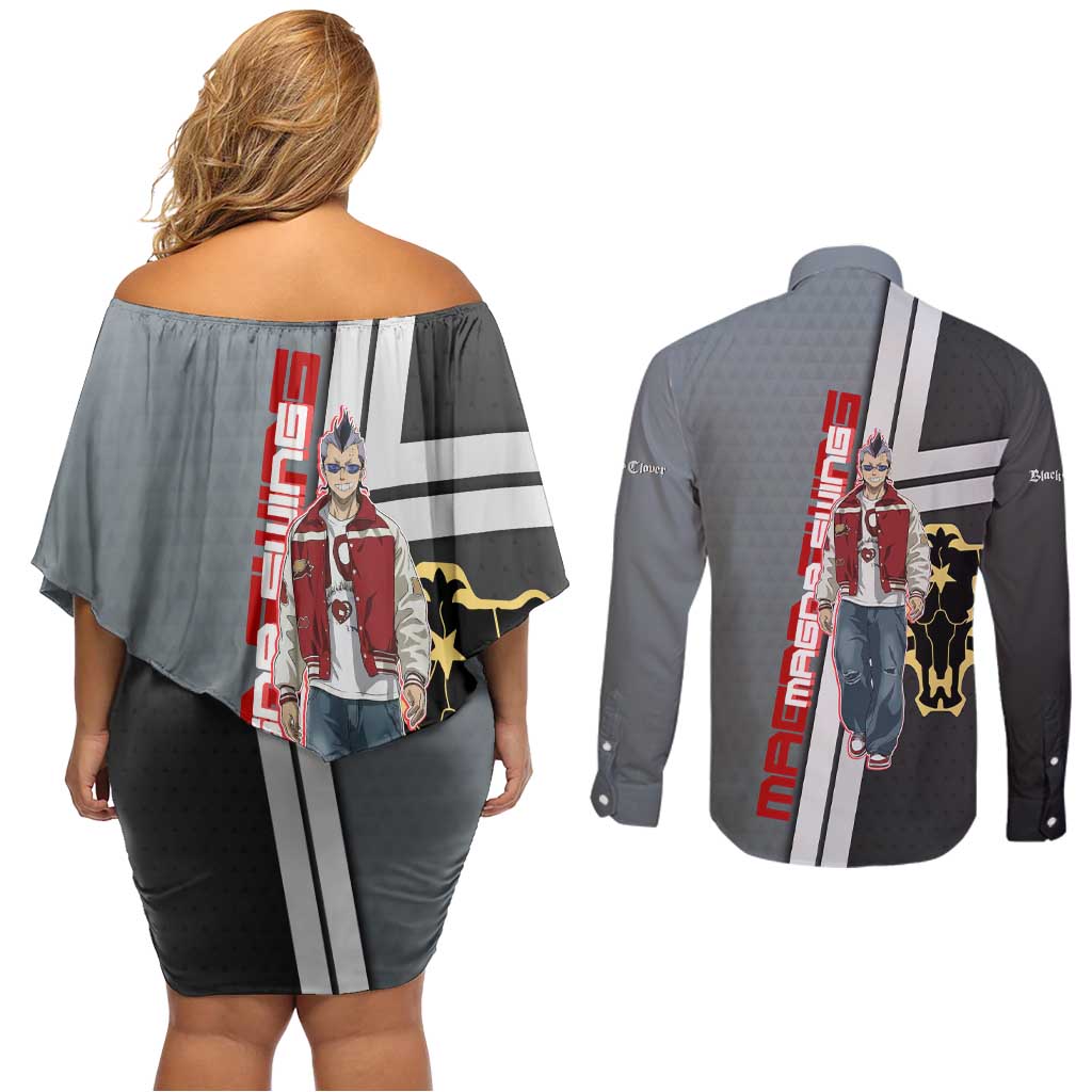 Black Clover Magna Swing Couples Matching Off Shoulder Short Dress and Long Sleeve Button Shirt Retro Anime Street Style