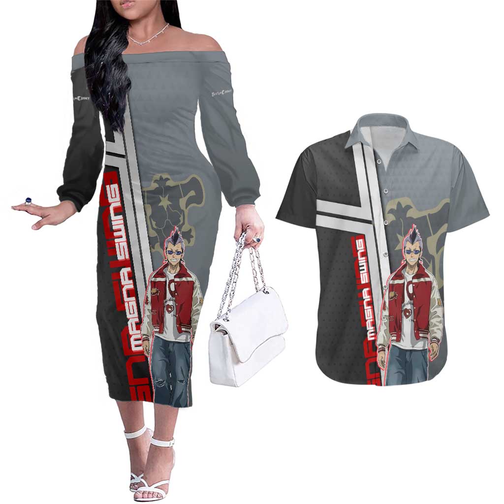 Black Clover Magna Swing Couples Matching Off The Shoulder Long Sleeve Dress and Hawaiian Shirt Retro Anime Street Style