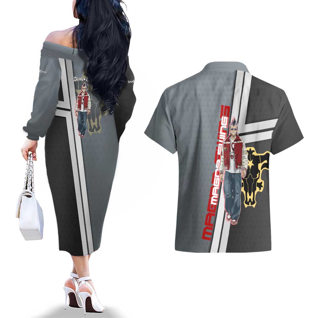 Black Clover Magna Swing Couples Matching Off The Shoulder Long Sleeve Dress and Hawaiian Shirt Retro Anime Street Style
