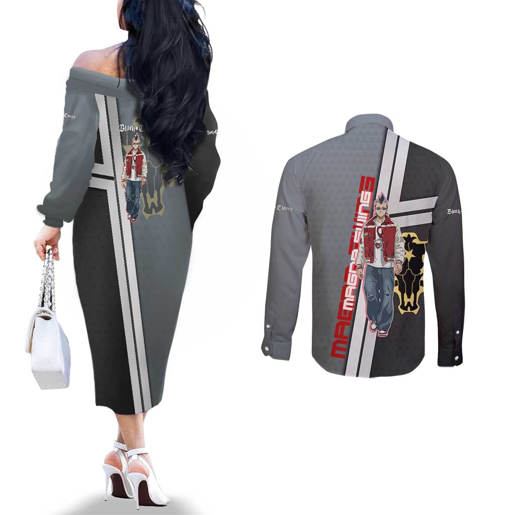 Black Clover Magna Swing Couples Matching Off The Shoulder Long Sleeve Dress and Long Sleeve Button Shirt Retro Anime Street Style