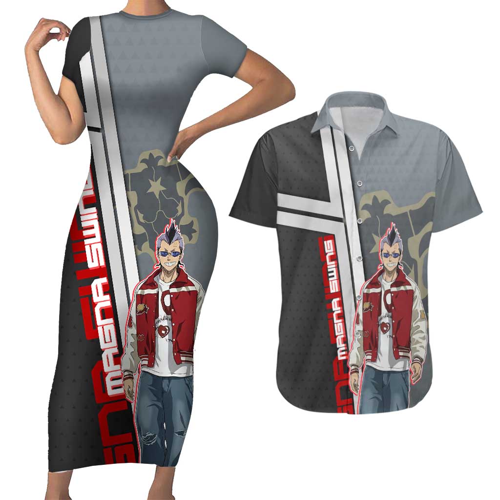 Black Clover Magna Swing Couples Matching Short Sleeve Bodycon Dress and Hawaiian Shirt Retro Anime Street Style