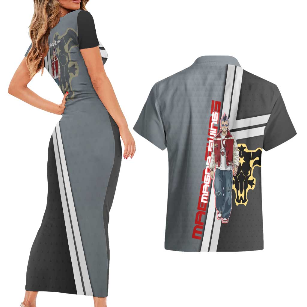 Black Clover Magna Swing Couples Matching Short Sleeve Bodycon Dress and Hawaiian Shirt Retro Anime Street Style