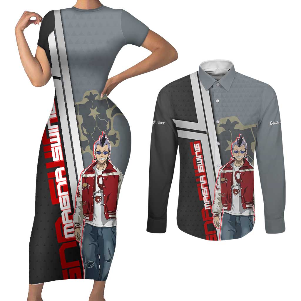 Black Clover Magna Swing Couples Matching Short Sleeve Bodycon Dress and Long Sleeve Button Shirt Retro Anime Street Style