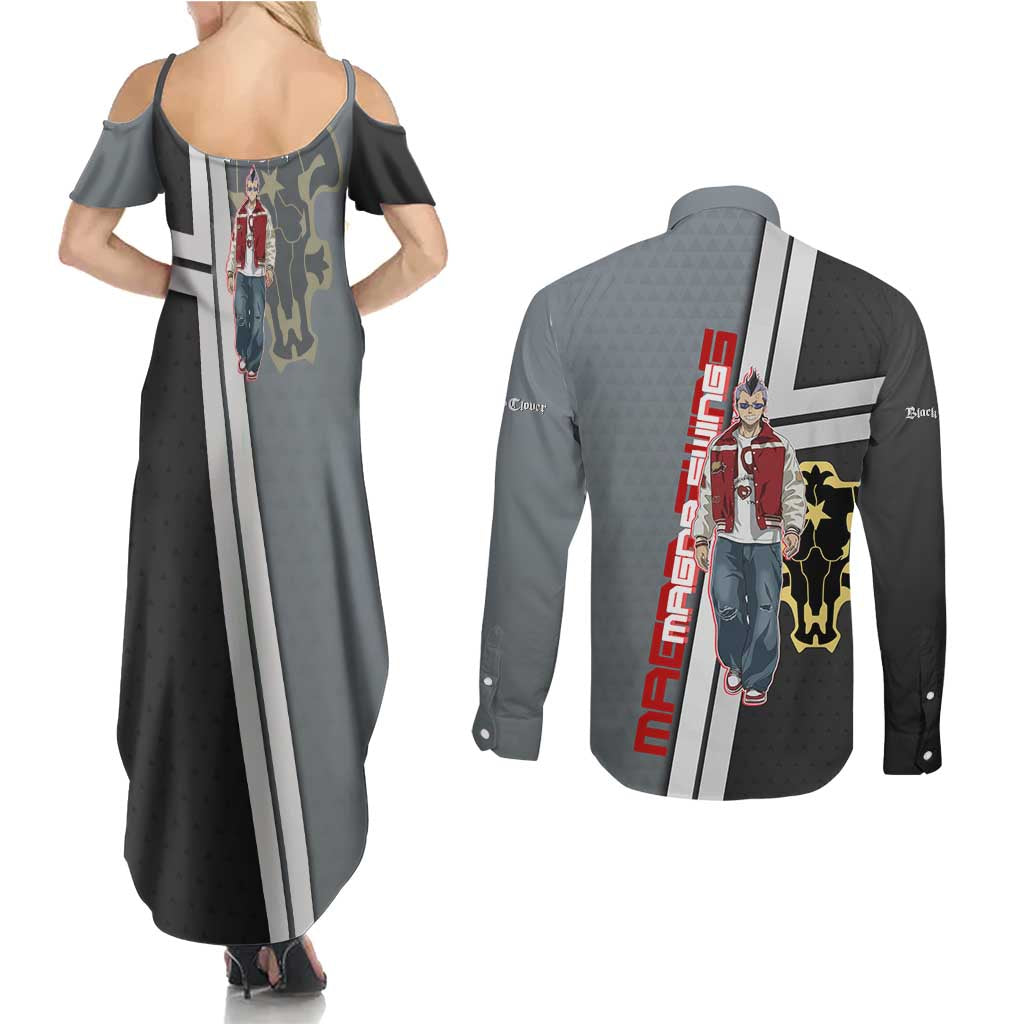 Black Clover Magna Swing Couples Matching Summer Maxi Dress and Long Sleeve Button Shirt Retro Anime Street Style