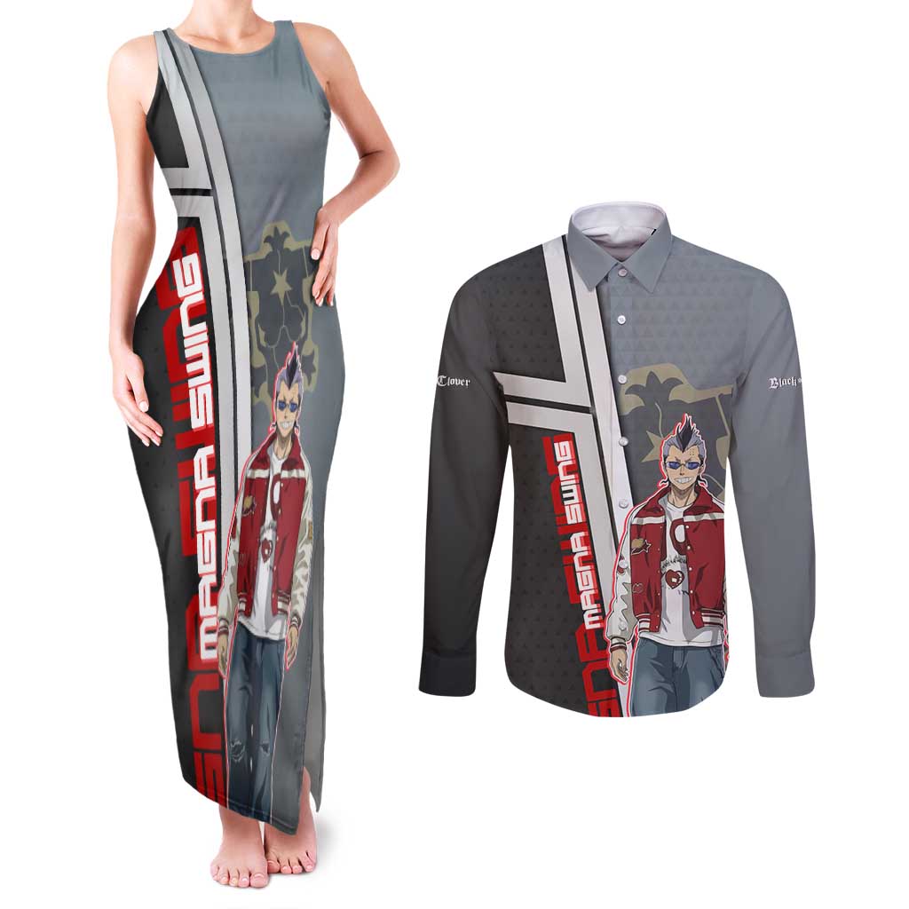 Black Clover Magna Swing Couples Matching Tank Maxi Dress and Long Sleeve Button Shirt Retro Anime Street Style