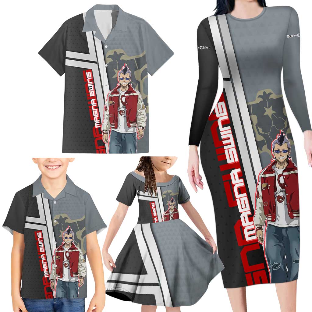 Black Clover Magna Swing Family Matching Long Sleeve Bodycon Dress and Hawaiian Shirt Retro Anime Street Style