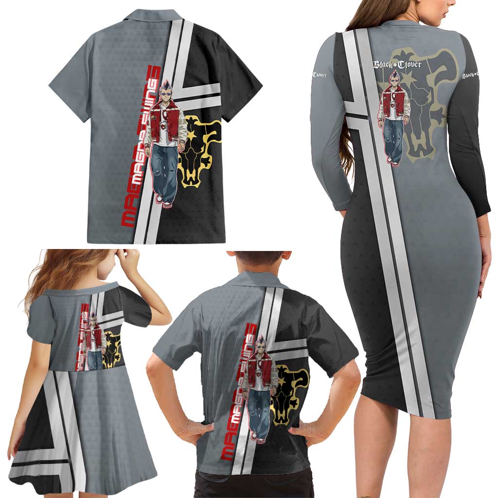 Black Clover Magna Swing Family Matching Long Sleeve Bodycon Dress and Hawaiian Shirt Retro Anime Street Style