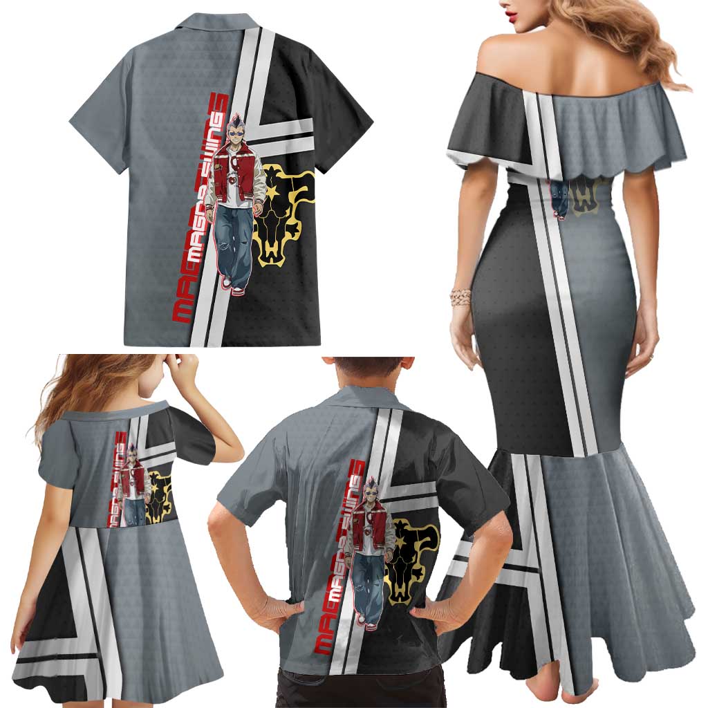 Black Clover Magna Swing Family Matching Mermaid Dress and Hawaiian Shirt Retro Anime Street Style