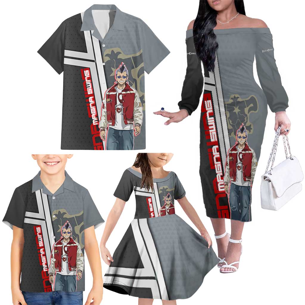 Black Clover Magna Swing Family Matching Off The Shoulder Long Sleeve Dress and Hawaiian Shirt Retro Anime Street Style