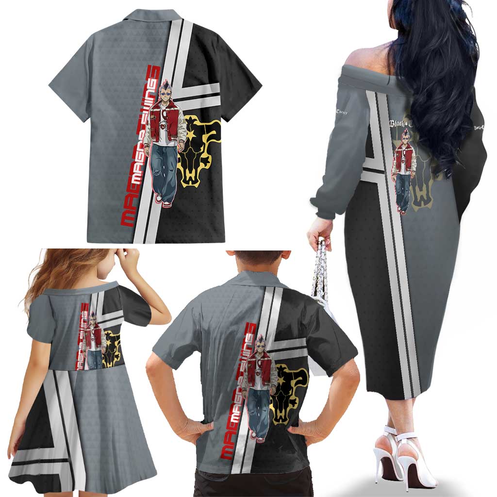 Black Clover Magna Swing Family Matching Off The Shoulder Long Sleeve Dress and Hawaiian Shirt Retro Anime Street Style