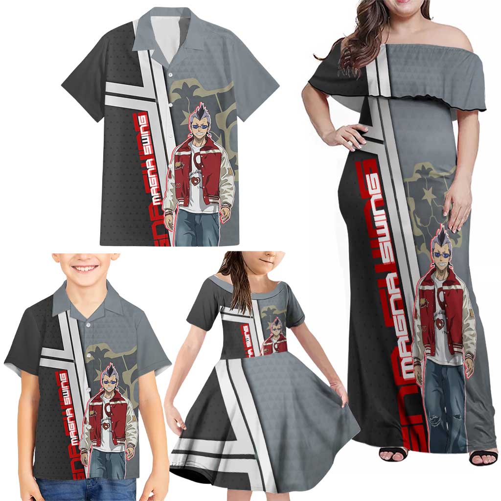 Black Clover Magna Swing Family Matching Off Shoulder Maxi Dress and Hawaiian Shirt Retro Anime Street Style