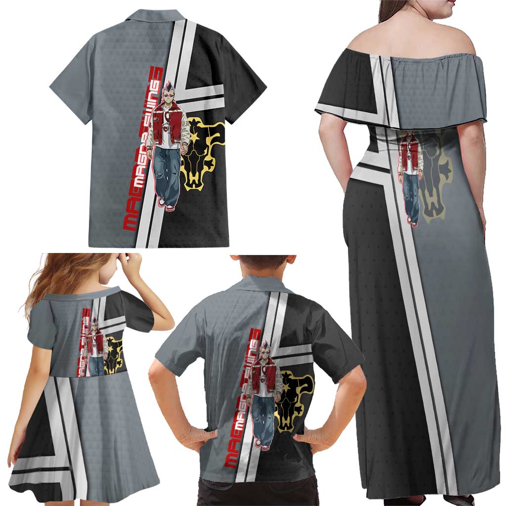 Black Clover Magna Swing Family Matching Off Shoulder Maxi Dress and Hawaiian Shirt Retro Anime Street Style