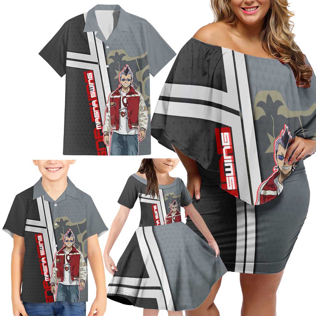 Black Clover Magna Swing Family Matching Off Shoulder Short Dress and Hawaiian Shirt Retro Anime Street Style