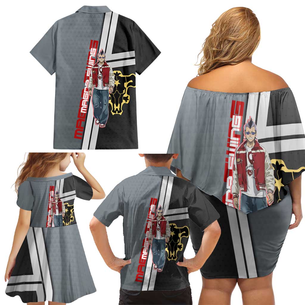Black Clover Magna Swing Family Matching Off Shoulder Short Dress and Hawaiian Shirt Retro Anime Street Style