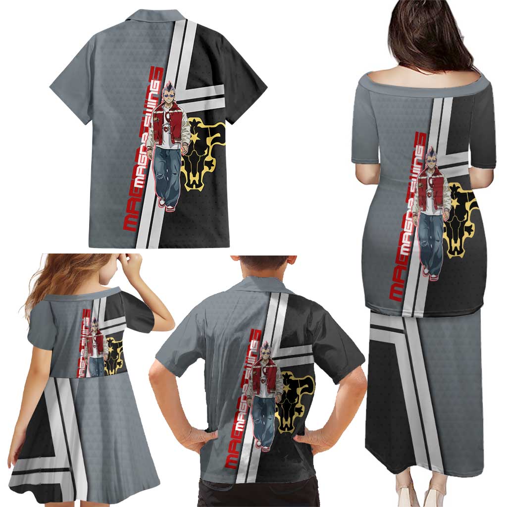 Black Clover Magna Swing Family Matching Puletasi and Hawaiian Shirt Retro Anime Street Style
