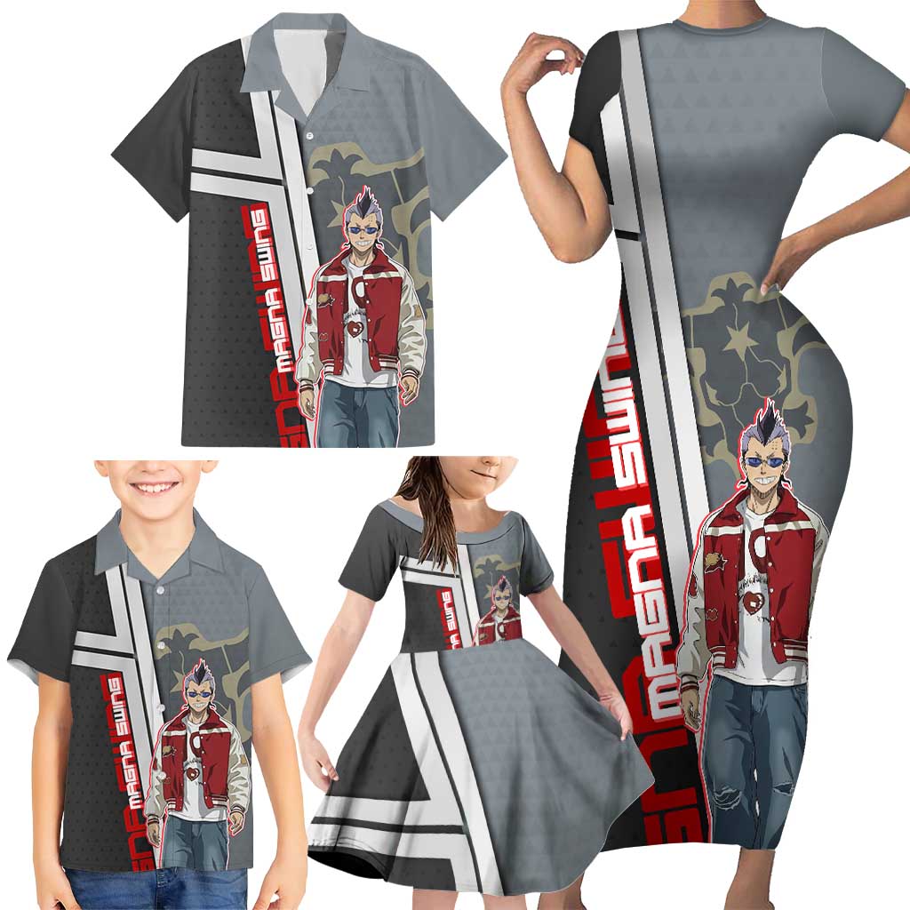 Black Clover Magna Swing Family Matching Short Sleeve Bodycon Dress and Hawaiian Shirt Retro Anime Street Style