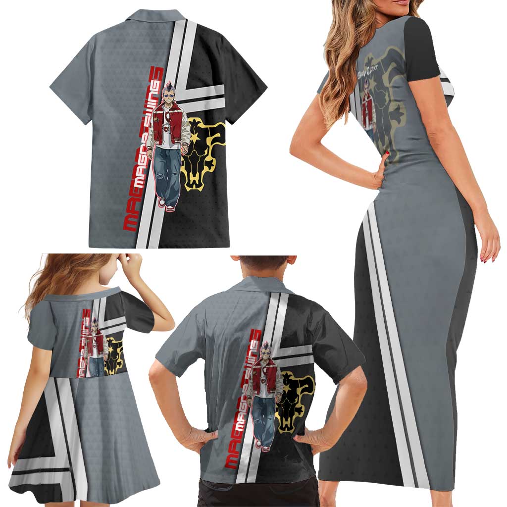 Black Clover Magna Swing Family Matching Short Sleeve Bodycon Dress and Hawaiian Shirt Retro Anime Street Style