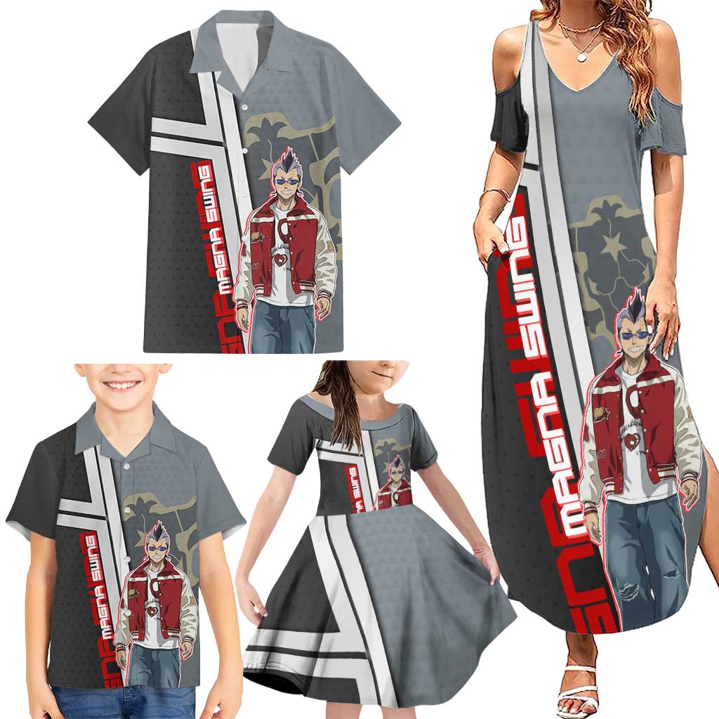 Black Clover Magna Swing Family Matching Summer Maxi Dress and Hawaiian Shirt Retro Anime Street Style