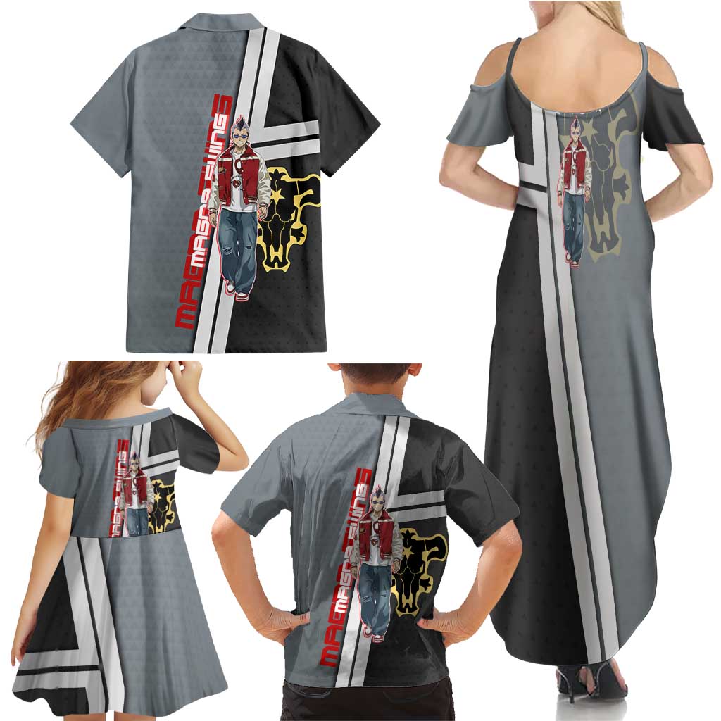 Black Clover Magna Swing Family Matching Summer Maxi Dress and Hawaiian Shirt Retro Anime Street Style