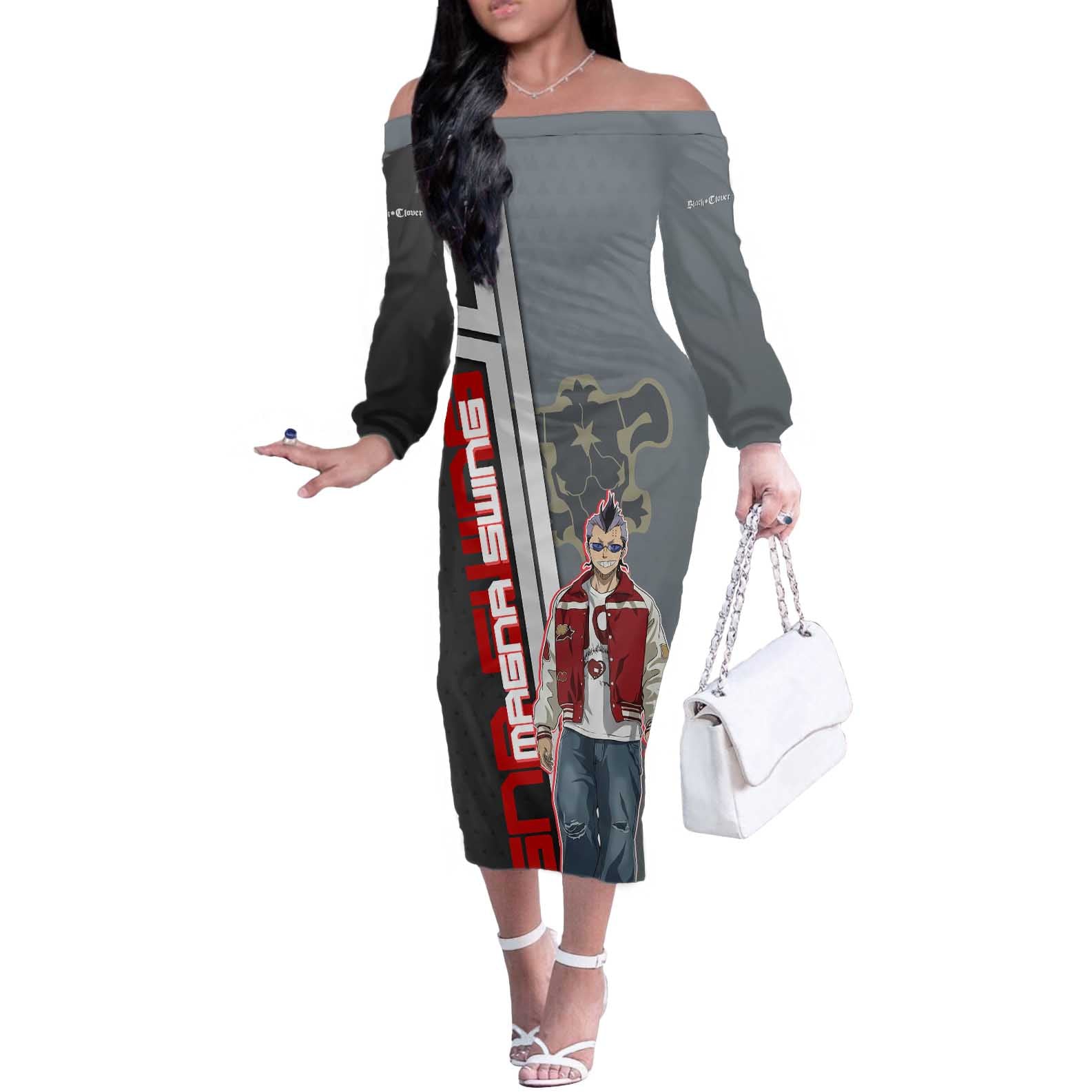 Black Clover Magna Swing Off The Shoulder Long Sleeve Dress Retro Anime Street Style