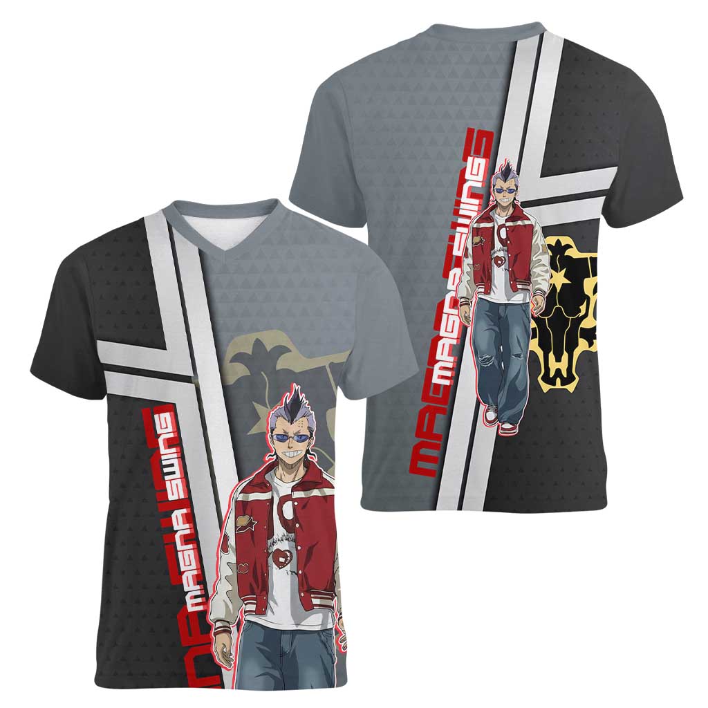 Black Clover Magna Swing Women V-Neck T-Shirt Retro Anime Street Style