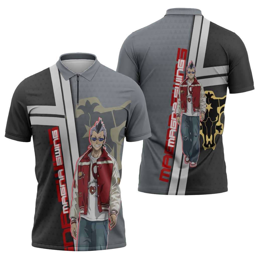 Black Clover Magna Swing Zipper Polo Shirt Retro Anime Street Style